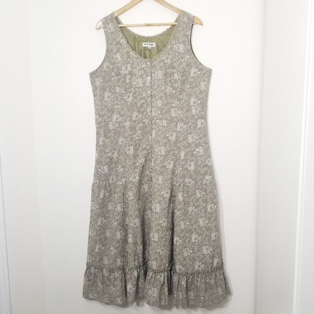 Marie Claire Coquette Green Cotton Blend White Embroidered Flowers Ruffle Dress